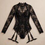 Black Lace Teddy Bodysuit With Garters